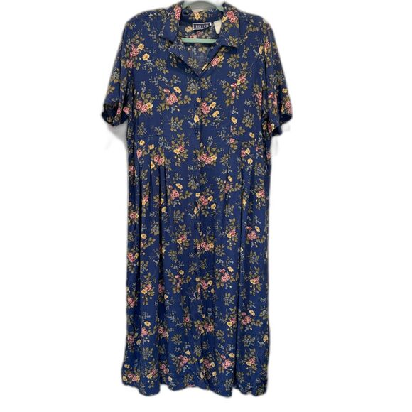 Vintage Floral Maxi Dress Button Down Blue Cottage Romantic Whimsical Women XL - Picture 2 of 9